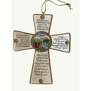 Roman Inc. 2002 Nativity Cross Wall Hanging With Luke 2:8-11 Christmas  Verse